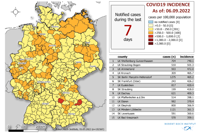 German 7-day incidence map Aug. 8, 2022. German 7-day incidence map Aug. 8, 2022.